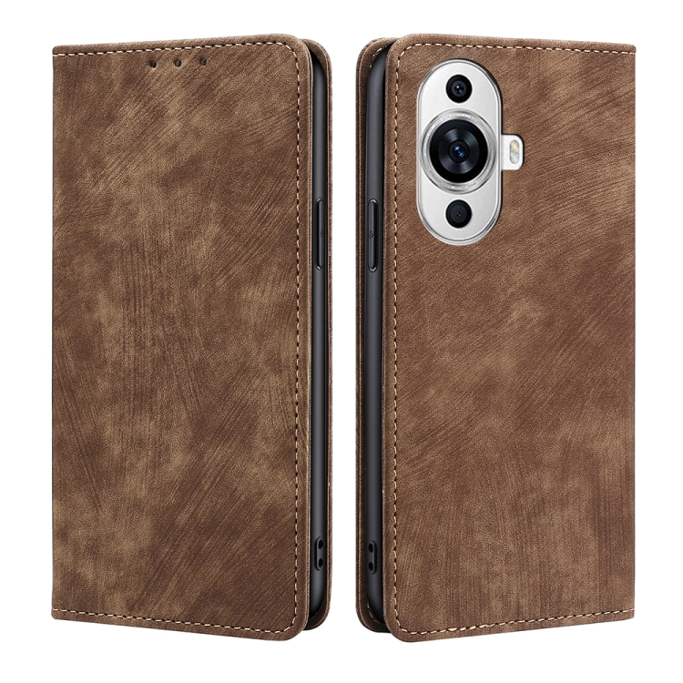 

For Huawei nova 11 4G RFID Anti-theft Brush Magnetic Leather Phone Case(Brown)