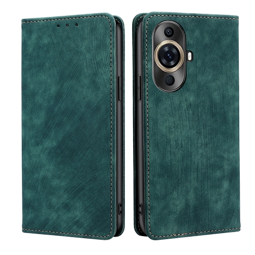 

For Huawei nova 11 Pro 4G / 11 Ultra 4G RFID Anti-theft Brush Magnetic Leather Phone Case(Green)