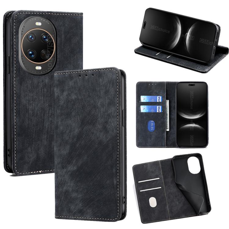 

For Huawei nova 14 Ultra 5G RFID Anti-theft Brush Magnetic Leather Phone Case(Black)