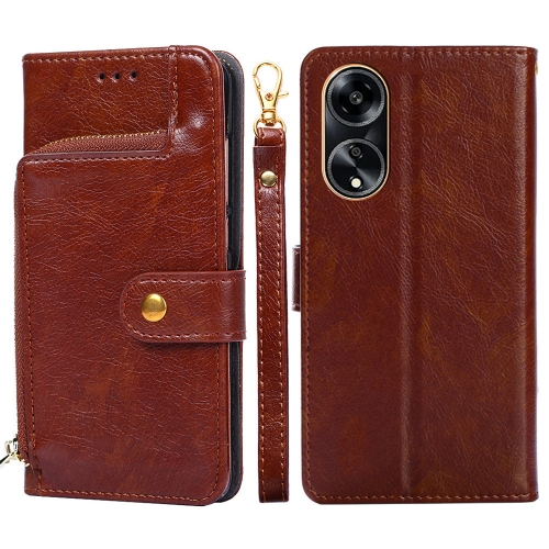 

For OPPO A1 5G Zipper Bag Leather Phone Case(Brown)