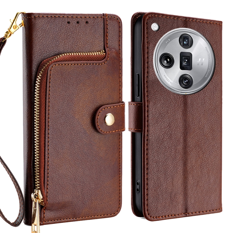 

For OPPO Find X7 Ultra 5G Zipper Bag Leather Phone Case(Brown)