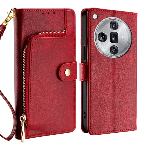 

For OPPO Find X7 Ultra 5G Zipper Bag Leather Phone Case(Red)