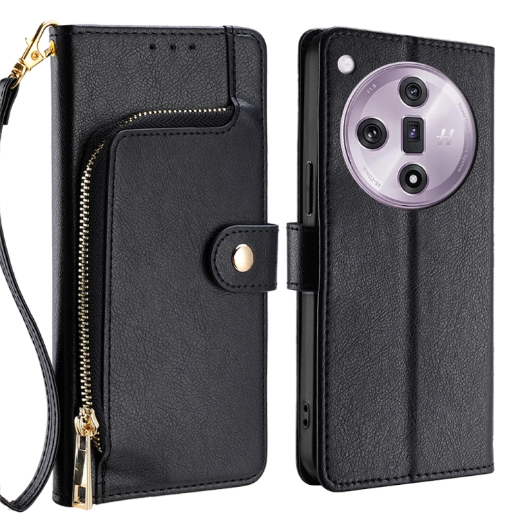 

For OPPO Find X7 5G Zipper Bag Leather Phone Case(Black)