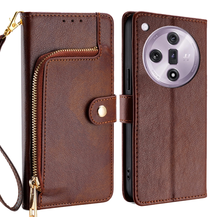 

For OPPO Find X7 5G Zipper Bag Leather Phone Case(Brown)
