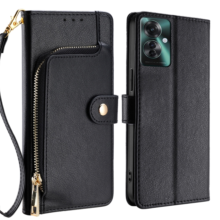 

For OPPO Reno11 F 5G Zipper Bag Leather Phone Case(Black)