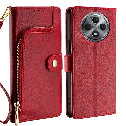 

For OPPO Reno12 F 5G Zipper Bag Leather Phone Case(Red)