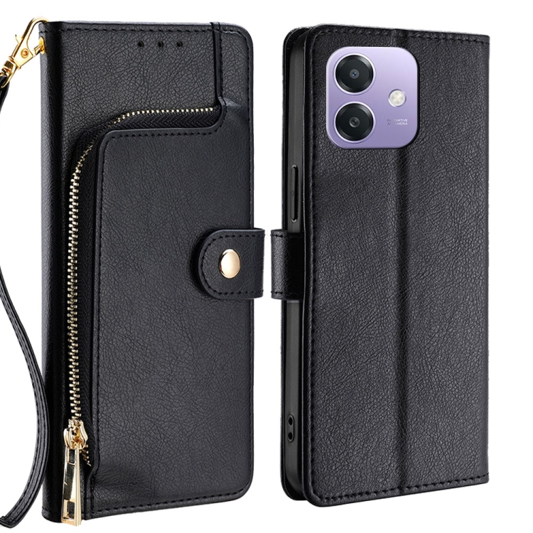 

For OPPO A3 5G India Zipper Bag Leather Phone Case(Black)
