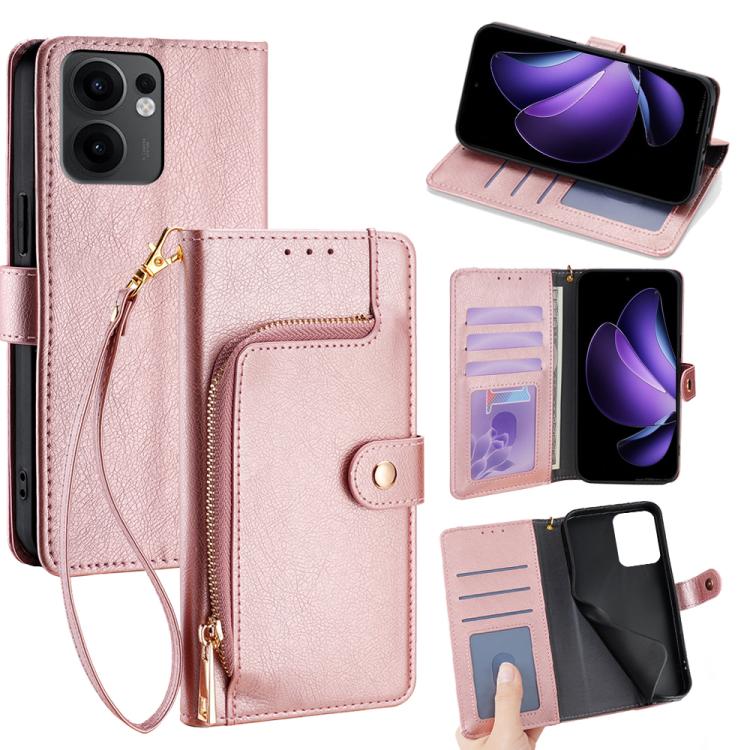 

For OPPO Reno13 F 5G / 4G Zipper Bag Leather Phone Case(Rose Gold)
