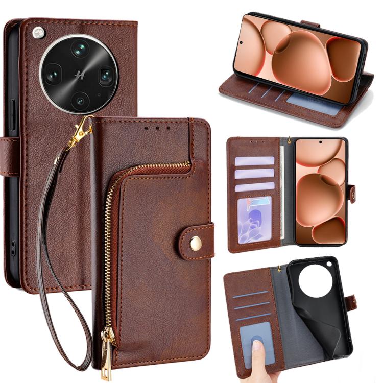 

For OPPO Find X8 Ultra 5G Zipper Bag Leather Phone Case(Brown)
