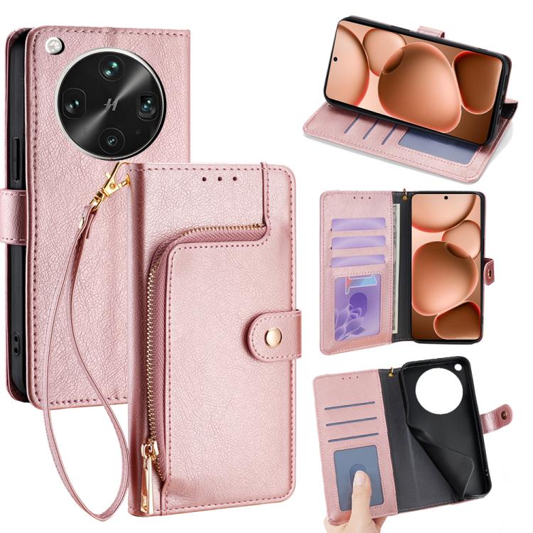 

For OPPO Find X8 Ultra 5G Zipper Bag Leather Phone Case(Rose Gold)