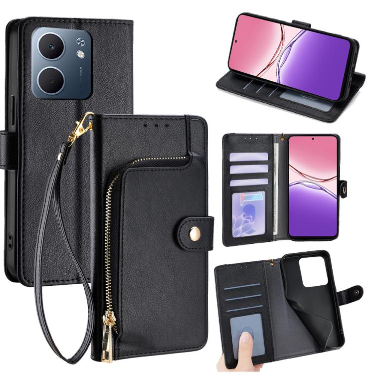 

For OPPO A5x 5G Global Zipper Bag Leather Phone Case(Black)