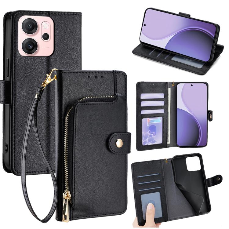 

For OPPO Reno14 F 5G Zipper Bag Leather Phone Case(Black)