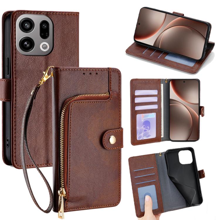 

For OPPO Find X9 5G Zipper Bag Leather Phone Case(Brown)