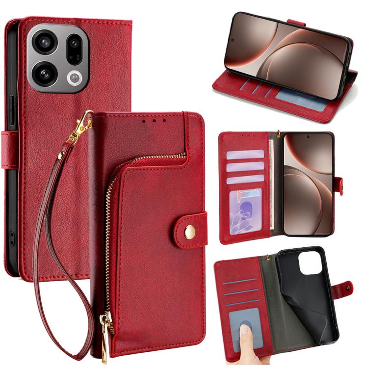 

For OPPO Find X9 5G Zipper Bag Leather Phone Case(Red)