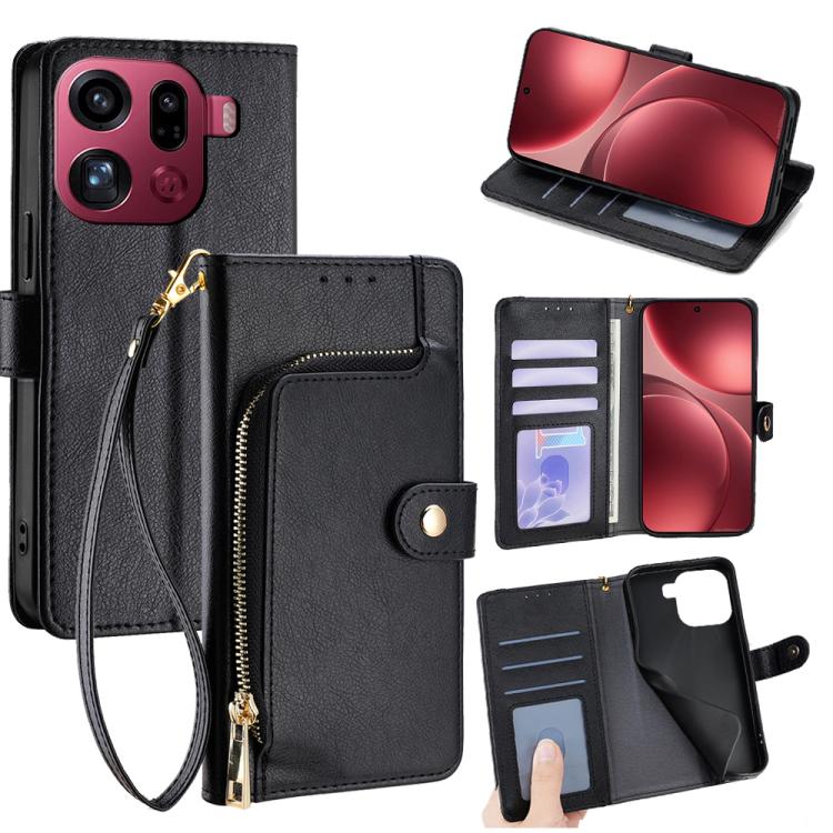 

For OPPO Find X9 Pro 5G Zipper Bag Leather Phone Case(Black)