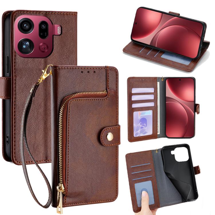 

For OPPO Find X9 Pro 5G Zipper Bag Leather Phone Case(Brown)