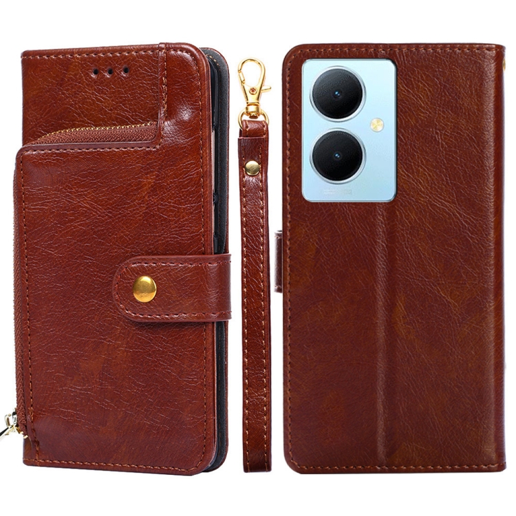 

For vivo Y78 Plus 5G Zipper Bag Leather Phone Case(Brown)