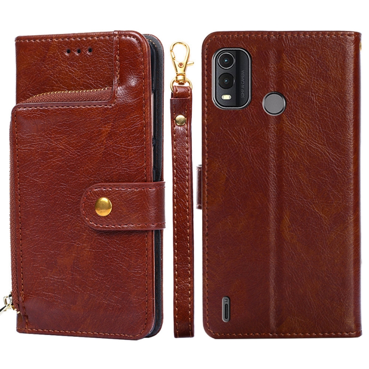 

For Nokia G11 Plus Zipper Bag Leather Phone Case(Brown)