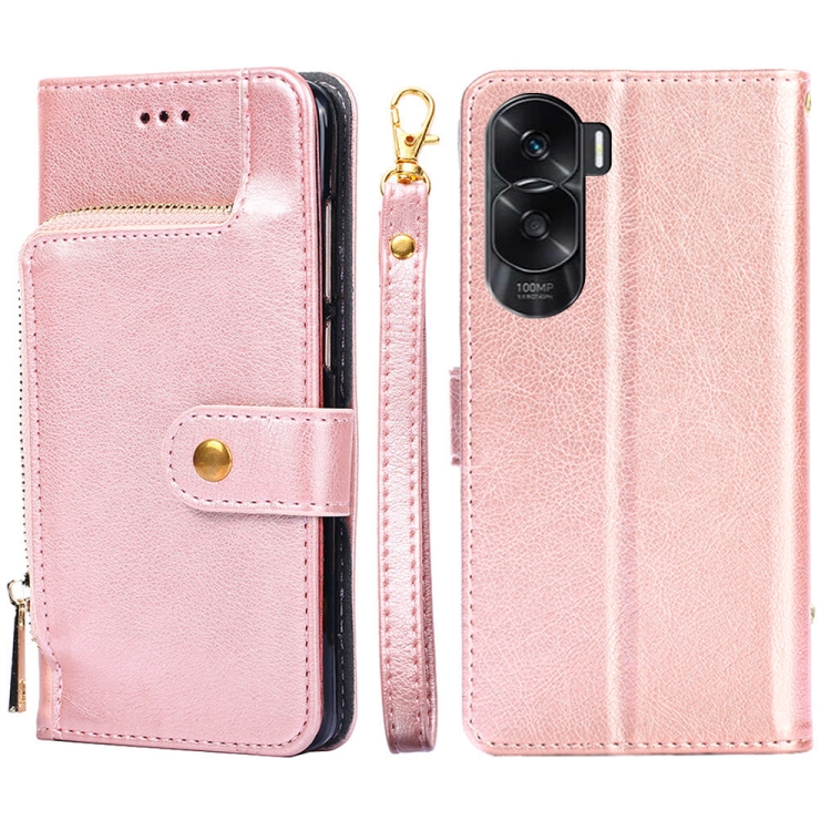 

For Honor X50i 5G Zipper Bag Leather Phone Case(Rose Gold)