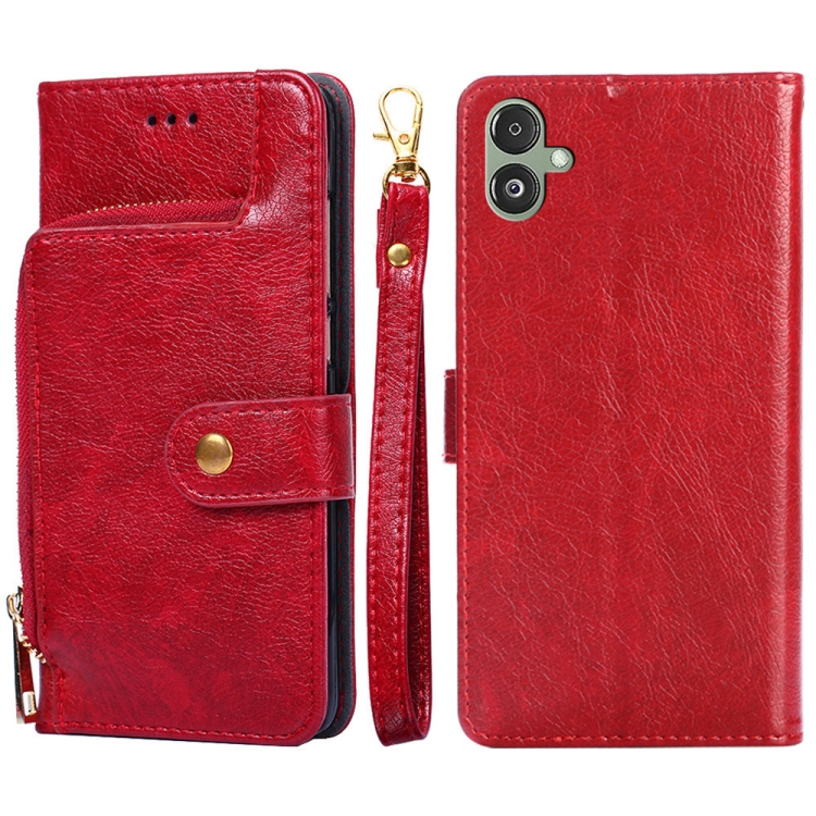 

For Samsung Galaxy F14 5G Zipper Bag Leather Phone Case(Red)