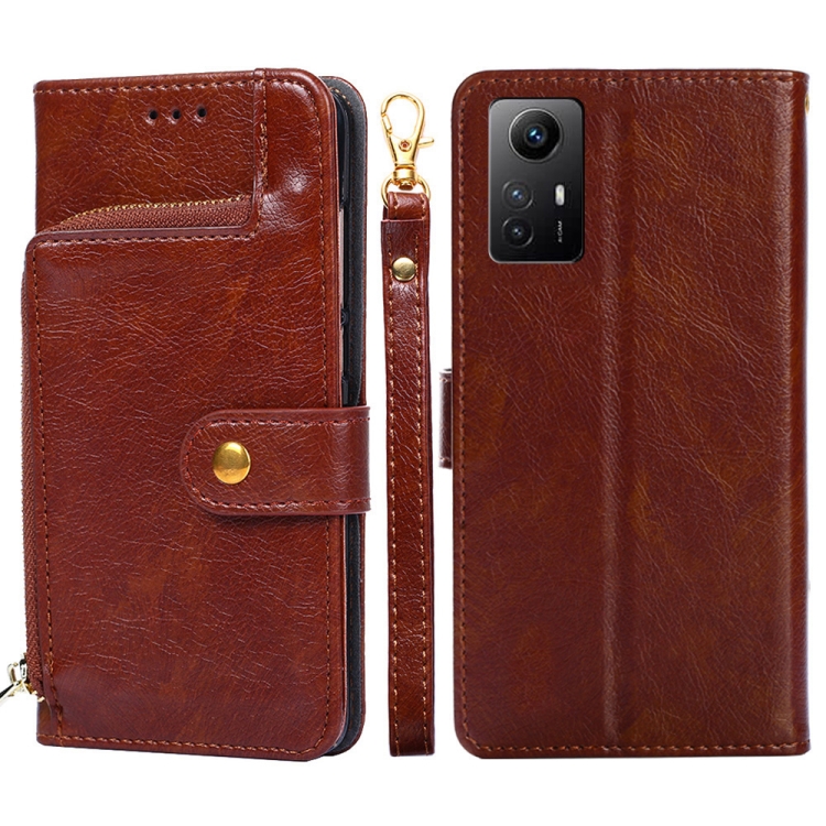 

For Xiaomi Redmi Note 12S 4G Zipper Bag Leather Phone Case(Brown)
