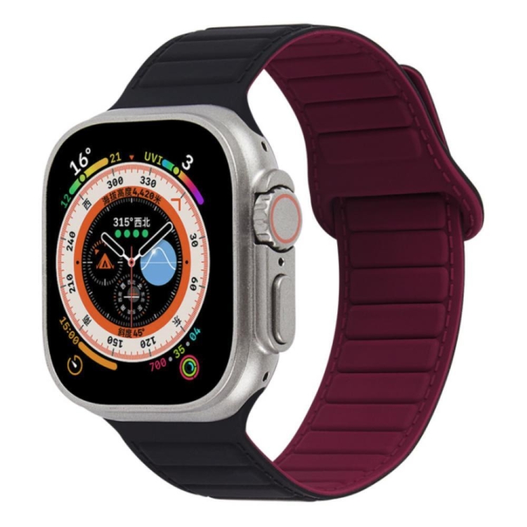 

For Apple Watch Ultra 49mm Loop Magnetic Silicone Watch Band(Black Wine Red)