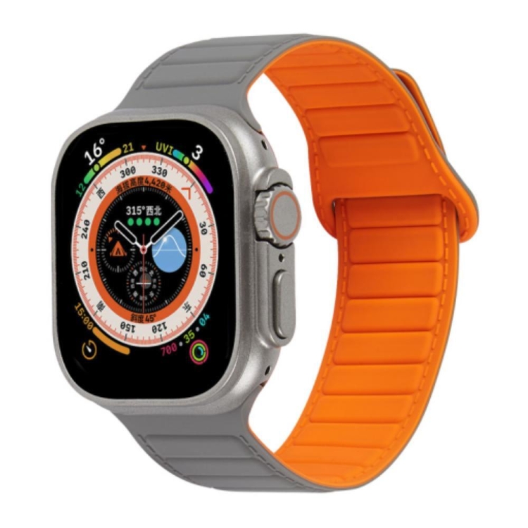 

For Apple Watch 5 44mm Loop Magnetic Silicone Watch Band(Grey Orange)