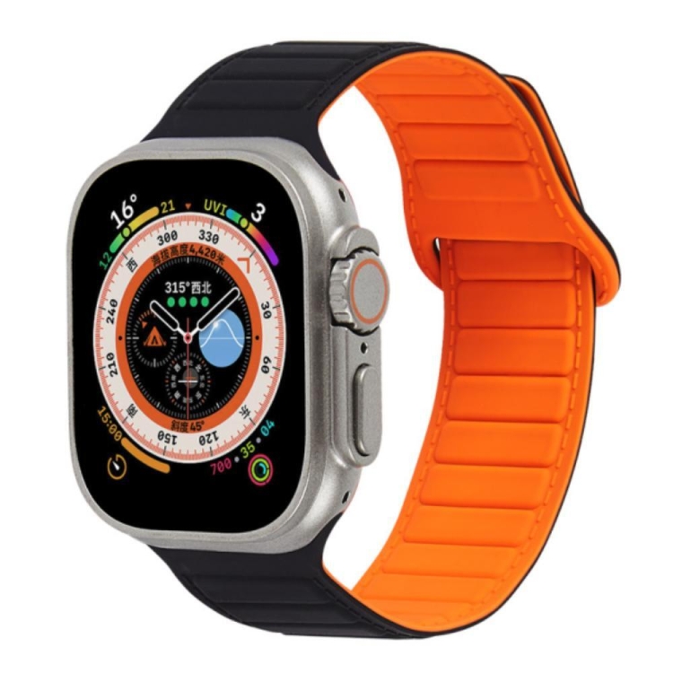 

For Apple Watch 42mm Loop Magnetic Silicone Watch Band(Black Orange)