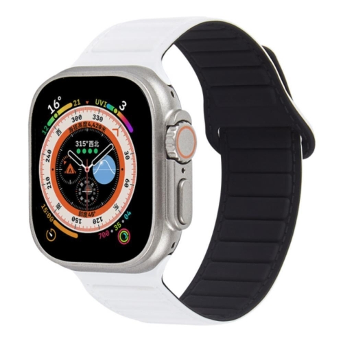 

For Apple Watch SE 2023 44mm Loop Magnetic Silicone Watch Band(White Black)
