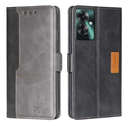 

For OPPO Reno11 F 5G Contrast Color Side Buckle Leather Phone Case(Black + Grey)