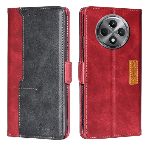 

For OPPO Reno12 F 5G Contrast Color Side Buckle Leather Phone Case(Red + Black)