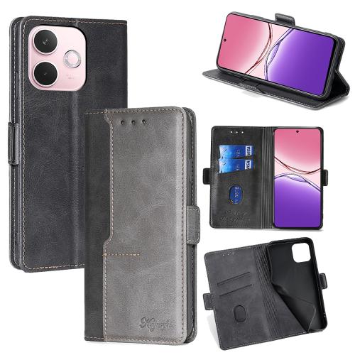 

For OPPO A5 Pro 5G Global Contrast Color Side Buckle Leather Phone Case(Black + Grey)