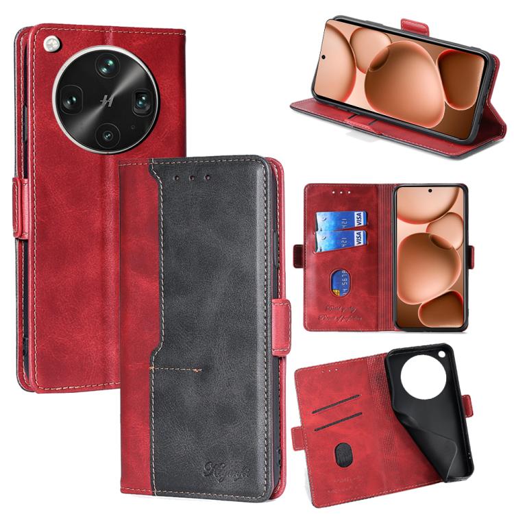 

For OPPO Find X8 Ultra 5G Contrast Color Side Buckle Leather Phone Case(Red + Black)