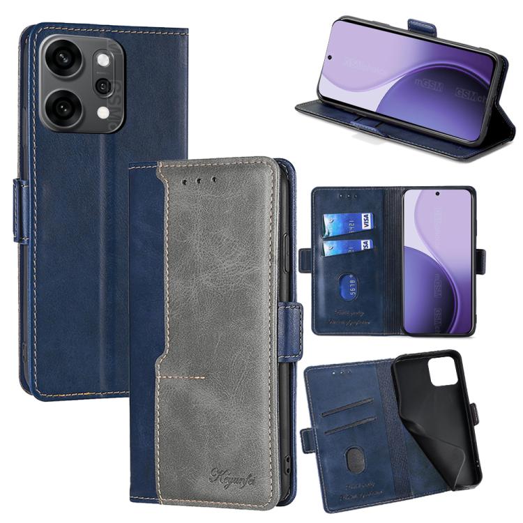

For OPPO Reno14 Pro 5G Contrast Color Side Buckle Leather Phone Case(Blue + Grey)