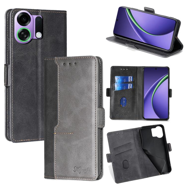

For OPPO K13 Turbo Pro 5G Contrast Color Side Buckle Leather Phone Case(Black + Grey)