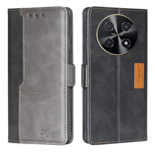 

For Huawei nova 12i 4G Contrast Color Side Buckle Leather Phone Case(Black + Grey)