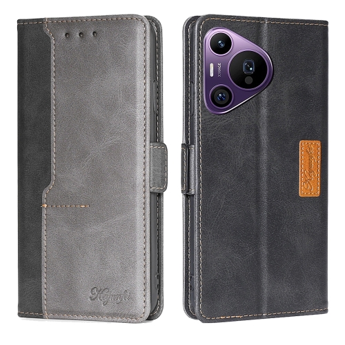

For Huawei Pura 70 Pro / 70 Pro+ 5G Contrast Color Side Buckle Leather Phone Case(Black + Grey)