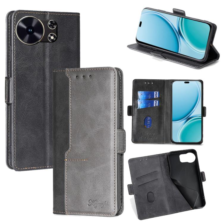 

For Huawei Maimang 40 5G Contrast Color Side Buckle Leather Phone Case(Black + Grey)
