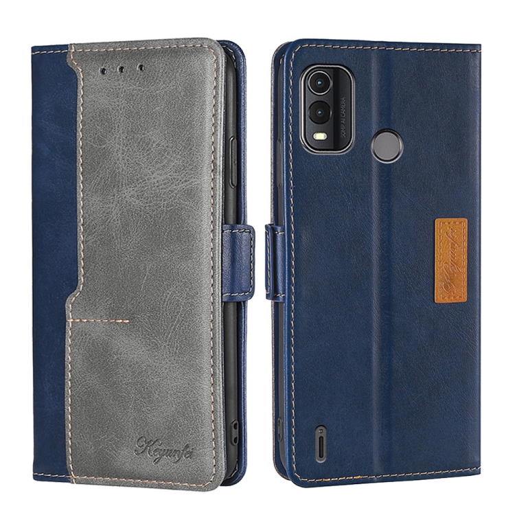 

For Nokia G11 Plus Contrast Color Side Buckle Leather Phone Case(Blue + Grey)