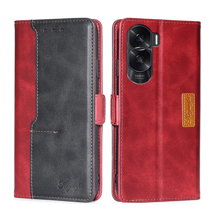 

For Honor X50i 5G Contrast Color Side Buckle Leather Phone Case(Red + Black)