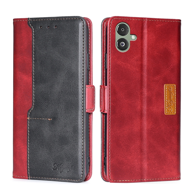 

For Samsung Galaxy F14 5G Contrast Color Side Buckle Leather Phone Case(Red + Black)