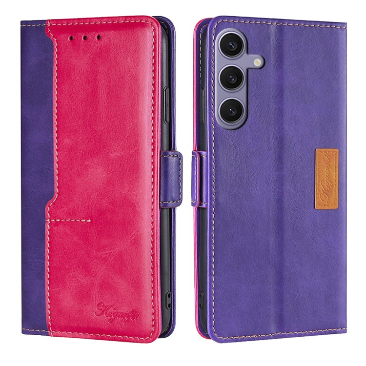 

For Samsung Galaxy S24+ 5G Contrast Color Side Buckle Leather Phone Case(Purple + Rose Red)