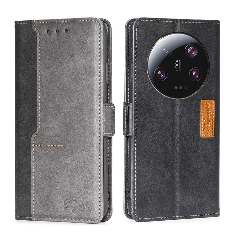 

For Xiaomi 13 Ultra 5G Contrast Color Side Buckle Leather Phone Case(Black + Grey)