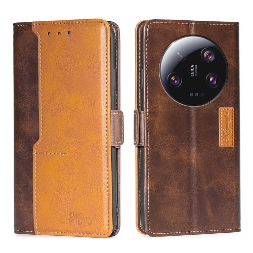 

For Xiaomi 13 Ultra 5G Contrast Color Side Buckle Leather Phone Case(Dark Brown + Gold)