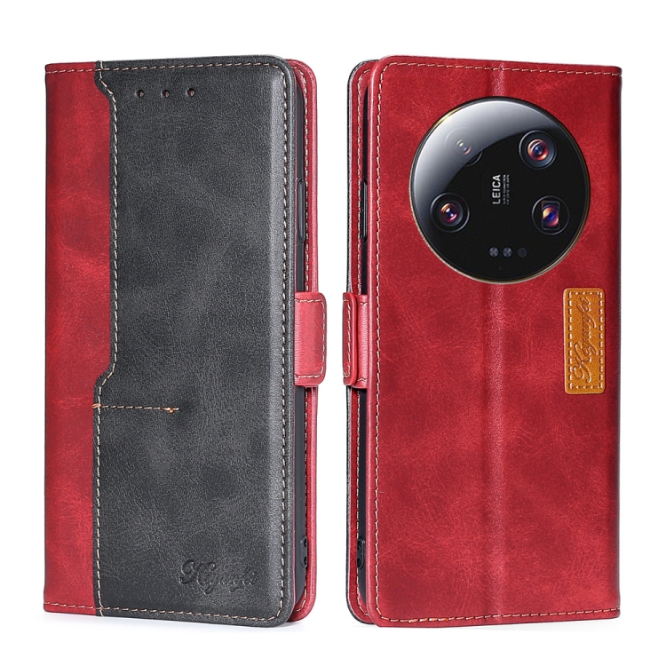 

For Xiaomi 13 Ultra 5G Contrast Color Side Buckle Leather Phone Case(Red + Black)