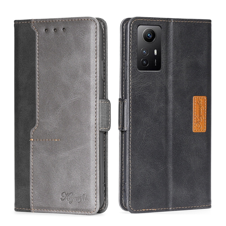 

For Xiaomi Redmi Note 12S 4G Contrast Color Side Buckle Leather Phone Case(Black + Grey)