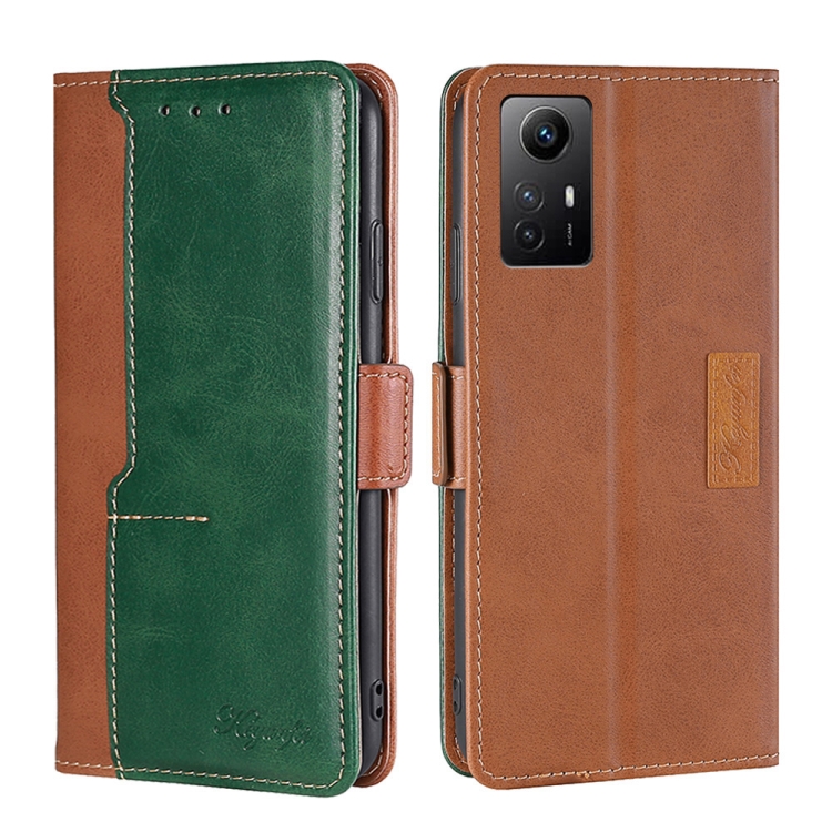 

For Xiaomi Redmi Note 12S 4G Contrast Color Side Buckle Leather Phone Case(深棕+金色)