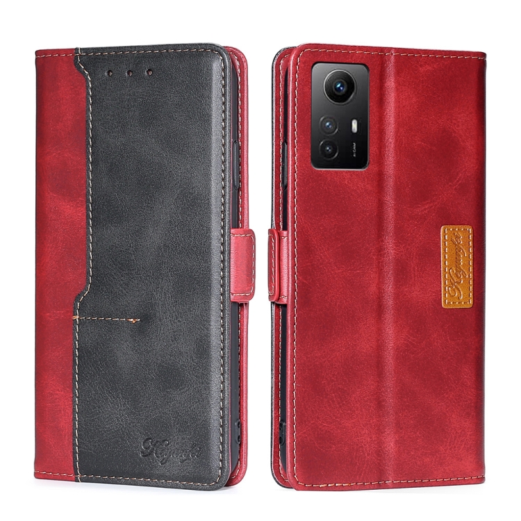 

For Xiaomi Redmi Note 12S 4G Contrast Color Side Buckle Leather Phone Case(Red + Black)