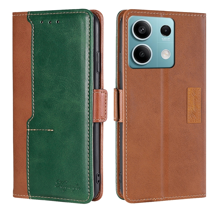 

For Xiaomi Redmi Note 13 4G Contrast Color Side Buckle Leather Phone Case(深棕+金色)