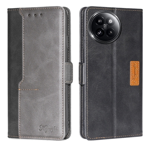 For Xiaomi Civi 4 Pro Contrast Color Side Buckle Leather Phone Case(Black + Grey)